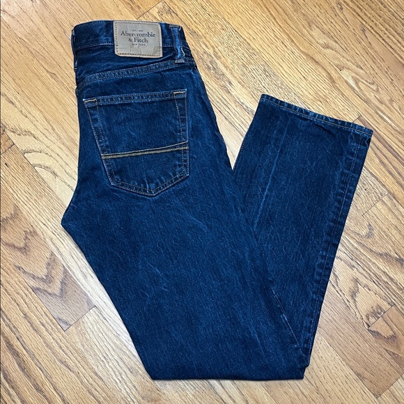 A & F Button Fly Slim Straight Thick Strong Warm Denim Blue Jean Mens W/28 L/30 - Picture 6 of 12